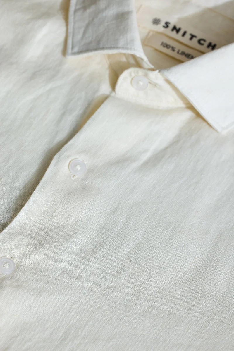 SNITCH Cream Slim Fit 100% Linen Shirt