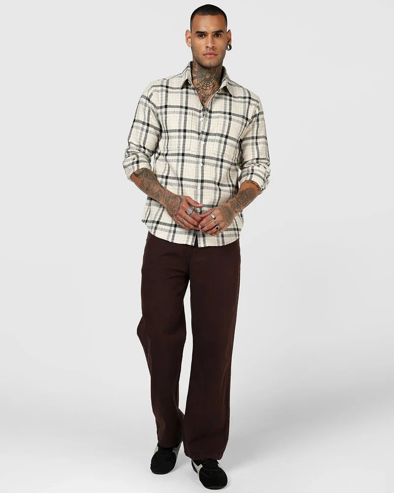 bewakoof  Men's Off White Checked Shacket for Men | Best Price UAE