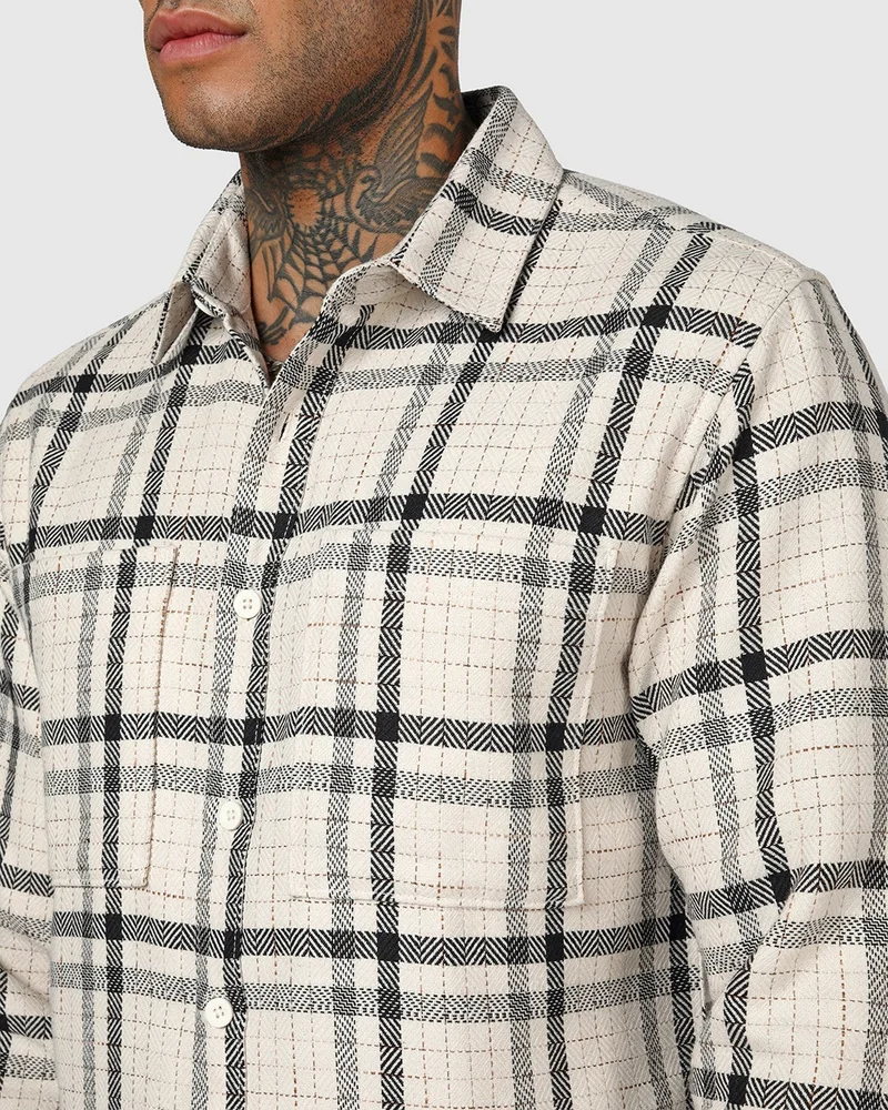 bewakoof  Men's Off White Checked Shacket for Men | Best Price UAE