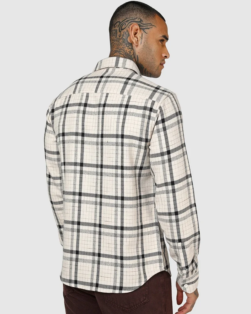 bewakoof  Men's Off White Checked Shacket for Men | Best Price UAE
