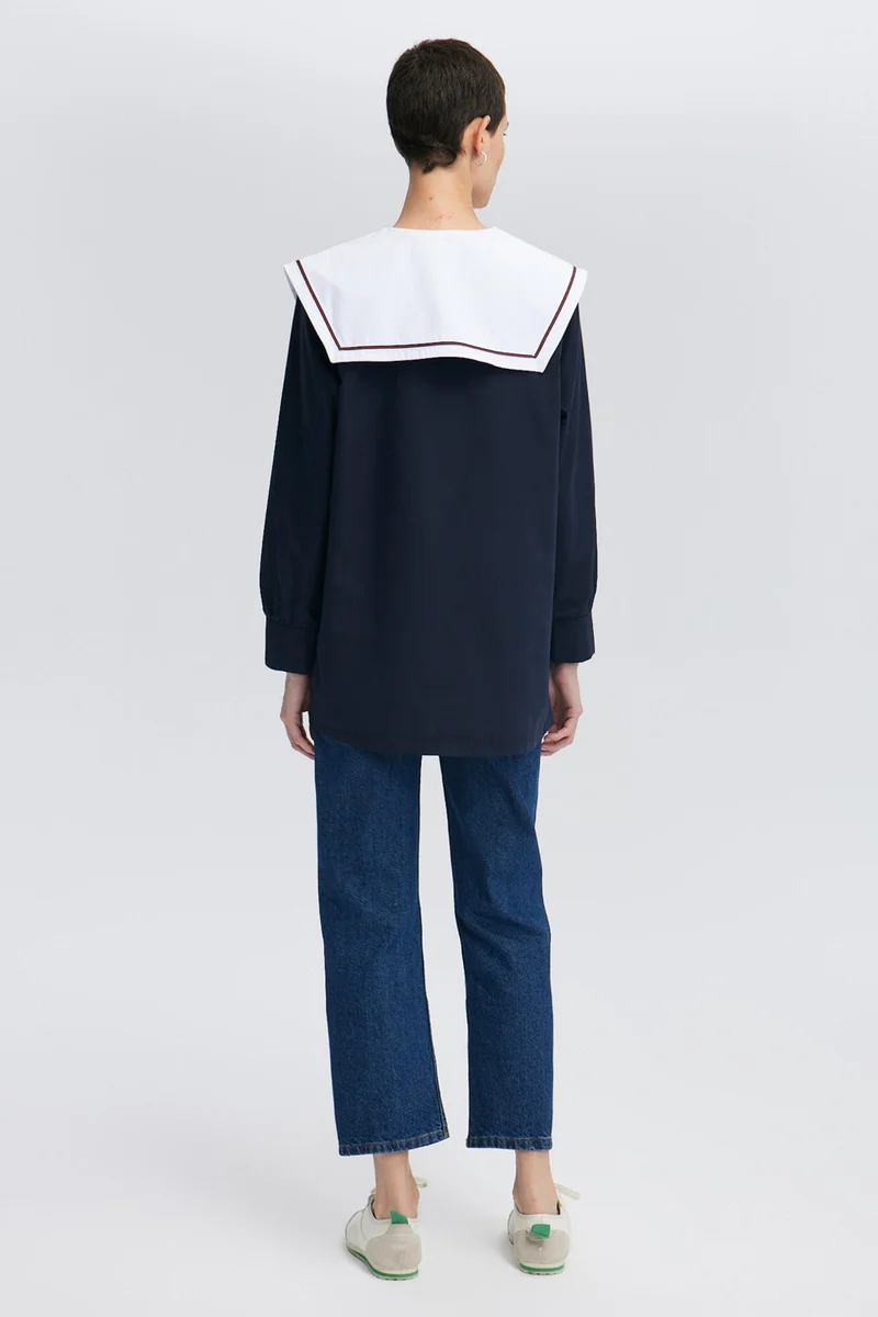 توتشي Wide Collar Poplin Tunic