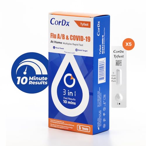 CorDx TyFast 10 Mins Flu A/B & Covid 19 Multiplex Rapid Test, Results in 10 Minutes—Precision Skip The 15 Wait, EUA Authorized, at Home 3 in 1 Combo Kit, 5 Tests, Use-Friendly & No Discomfort - Image 2