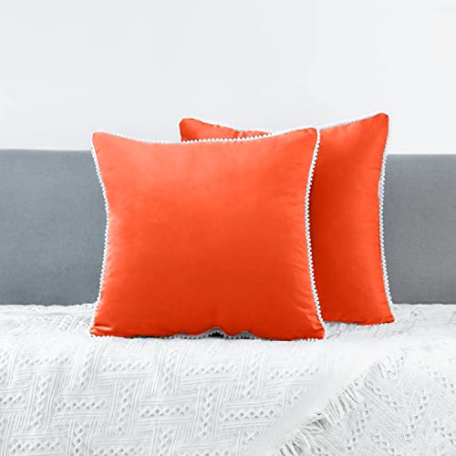 CottonFry Set of 2 Soft Velvet Cushion Covers Pillowcases Square Decorative Bubble pom pom lace Throw Pillow Covers - Image 1