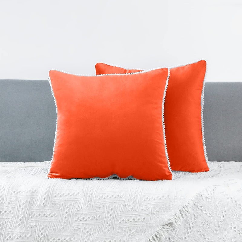 CottonFry Set of 2 Soft Velvet Cushion Covers Pillowcases Square Decorative Bubble pom pom lace Throw Pillow Covers - Image 4