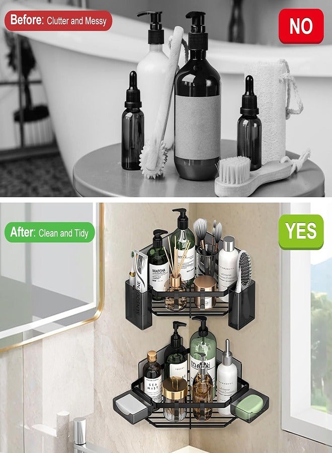 Corner Shower Caddy, 4 Pack Shower Organizer with Soap Holder, No Drill, 304 Stainless Steel Shower Organizer for kitchen and Home Decor (Black) - Image 4