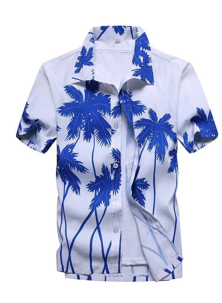 NIBEMINENT Men's Summer Short Sleeve Shirt Loose Beach Printed 