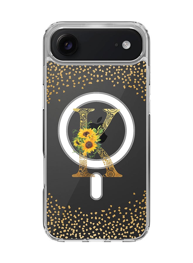 Stylizedd Classic Clear MagSafe Case for iPhone 17 Air , Hybrid Soft Case Flexible Edges Anti Drop TPU PC Gel Thin Transparent Cover [ Designed for iPhone 17 Air ] - Custom Monogram Initial Letter Floral Pattern Alphabet - K  (Clear )