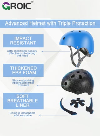 Kids Protective Gear Adjustable Protective Helmet,Kids Helmet Knee Elbow Pads Wrist Guard Sport Protective Gear Adjustable Scooter Skateboard Roller Bike Skate Cycling Safety Set(Blue) - view 5