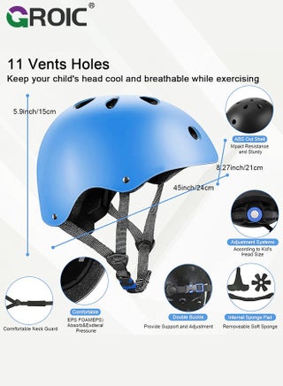 Kids Protective Gear Adjustable Protective Helmet,Kids Helmet Knee Elbow Pads Wrist Guard Sport Protective Gear Adjustable Scooter Skateboard Roller Bike Skate Cycling Safety Set(Blue) - view 3