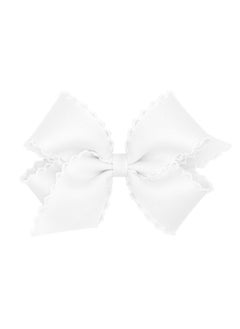 Wee Ones Girls' Classic Grosgrain Moonstitch Edge Hair Bow On A Weestay Hair Clip Medium White  - Image 1