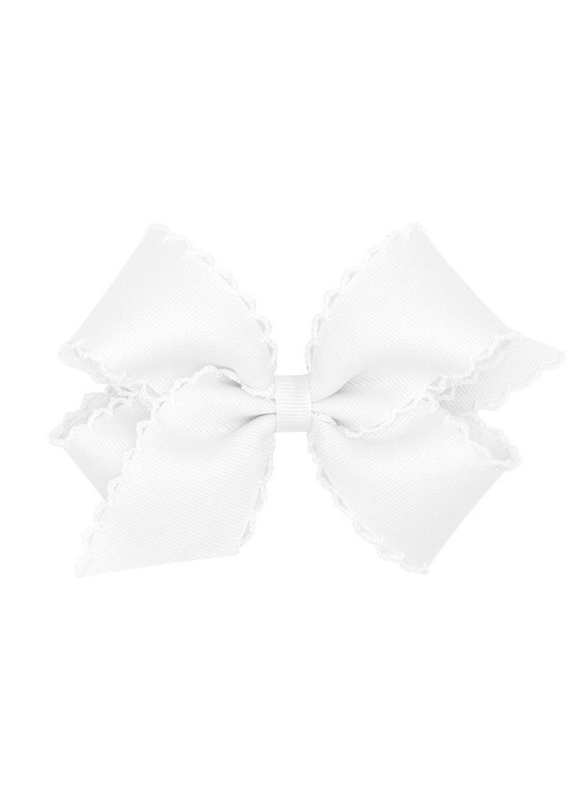 Wee Ones Girls' Classic Grosgrain Moonstitch Edge Hair Bow On A Weestay Hair Clip Medium White  - Image 1