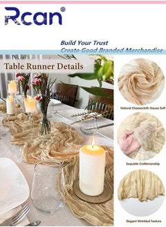 Rcan 2 PCS Cheesecloth Table Runner, Boho Gauze Cheese Cloth Table Runner, Beige Wedding Table Runner, Party Long Rustic Sheer Table Runners, for Baby Shower Decoration Wedding Party Summer Garden Farmhouse Table Runners 35.4x157''  - Image 2
