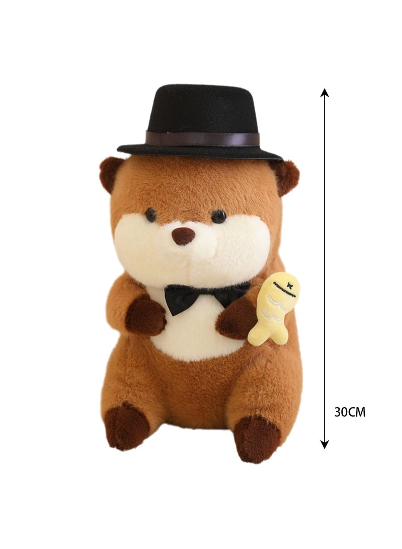 Cartoon Capybara Doll Loves to Eat Fish Children's Plush Toy Pillow (Top Hat Capybara Loves To Eat Yellow Croaker)  - Image 2