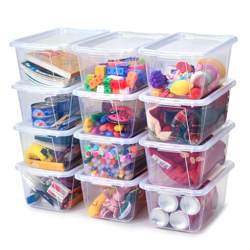 GAMENOTE Clear Plastic Storage Bins with Lids,Stackable Containers for Classroom,Toy Storage Organizer, 5 Qt 12 Pack Small Tubs,Tote Box for Kids Playroom,Sorting(12×7.2×5.1 in) - Image 1