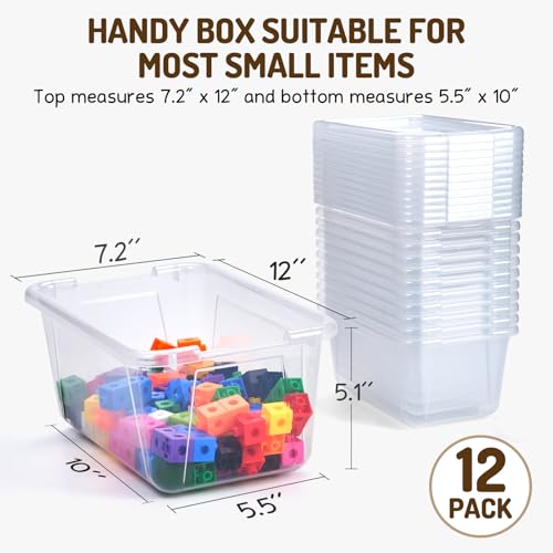 GAMENOTE Clear Plastic Storage Bins with Lids,Stackable Containers for Classroom,Toy Storage Organizer, 5 Qt 12 Pack Small Tubs,Tote Box for Kids Playroom,Sorting(12×7.2×5.1 in) - Image 2