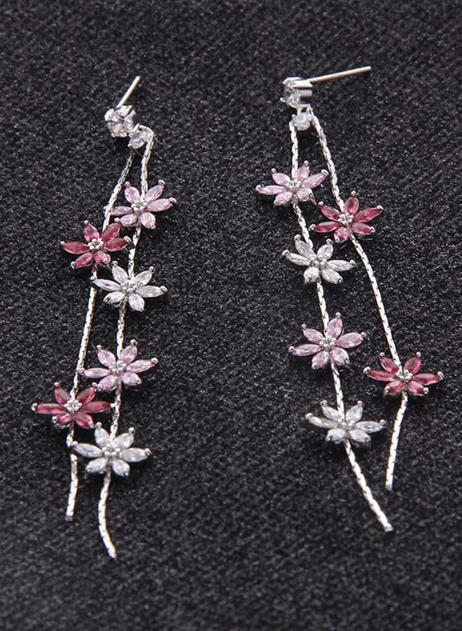 KASTWAVE Flower Drop Earrings 925 Silver needle pin with AAA Grade Cubic Zirconia Droplet Dangle Earrings for Women Girls Elegant Long Threader Earrings - Image 2