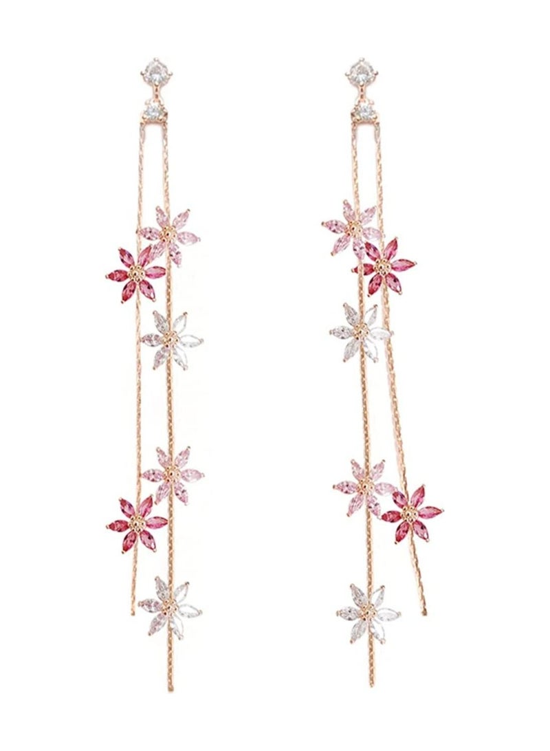 KASTWAVE Flower Drop Earrings 925 Silver needle pin with AAA Grade Cubic Zirconia Droplet Dangle Earrings for Women Girls Elegant Long Threader Earrings - Image 1