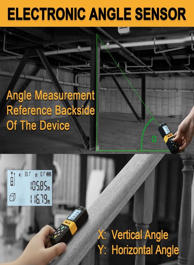PREXISO Laser Measure Rechargeable, 265Ft Green Beam Laser Measurement Tool with Angle Sensor& 30 Sets Data Storage &1/4"-20 Threaded Hole - Ft/Ft+in/in/M Units - Pythagorean Mode, Area, Volume - Image 3