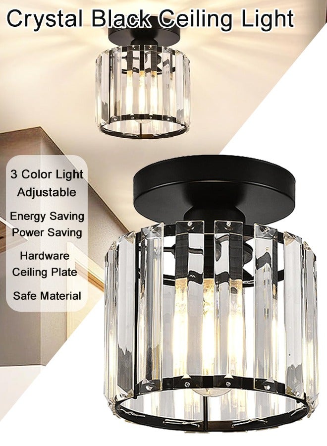 Modern Crystal Chandeliers Ceiling Light, Semi Flush Mount Ceiling Lighting Fixture Modern Crystal Ceiling Lamp, Black Crystal Chandelier for Hallway Kitchen Island Dining Room Bedroom - Image 1