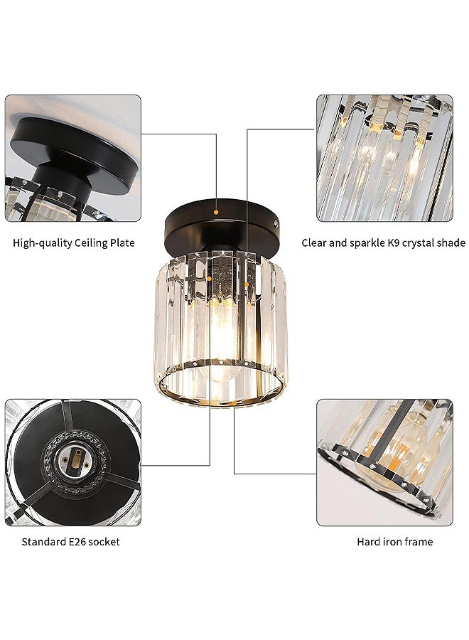 Modern Crystal Chandeliers Ceiling Light, Semi Flush Mount Ceiling Lighting Fixture Modern Crystal Ceiling Lamp, Black Crystal Chandelier for Hallway Kitchen Island Dining Room Bedroom - Image 3