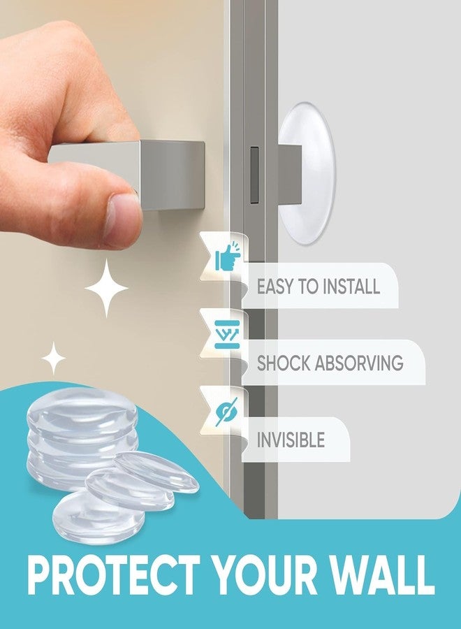Mojmem Clear Rubber Wall Door Handle Stopper, Self-Adhesive Door Knob Bumper, Wall Protector Cushion for Door Handles, Noise Reducing Wall Guard (Round) - Image 2