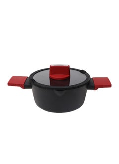 Betty Crocker Durable Non-Stick Dutch Oven with Glass Lid Black and Red 20 cm BC2070  - Image 2