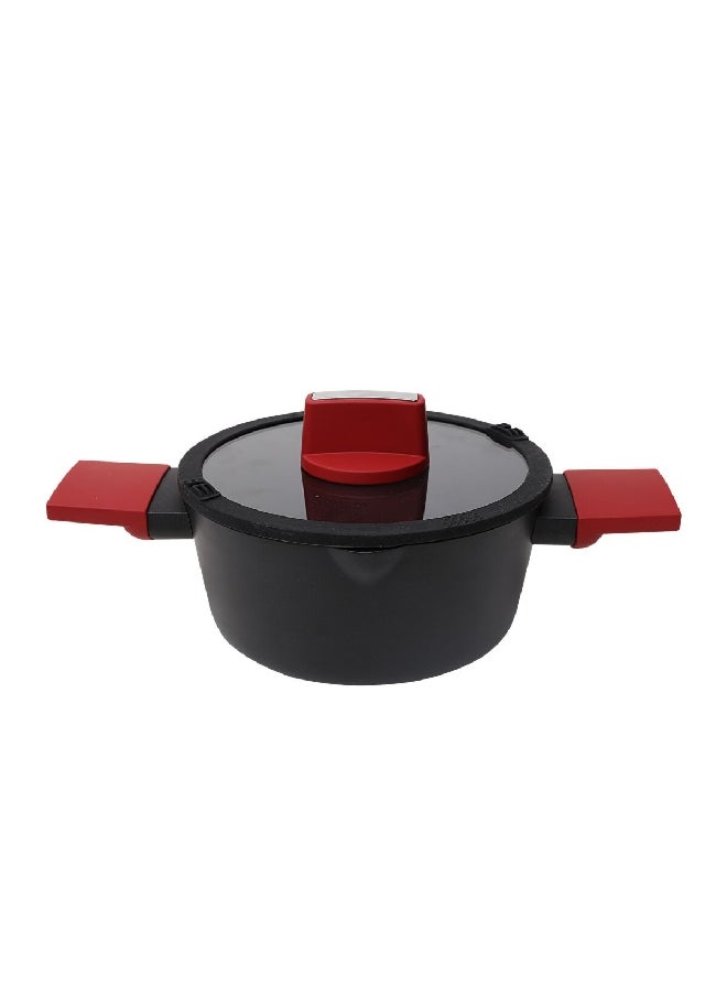 Betty Crocker - Durable Non-Stick Dutch Oven with Glass Lid Black and Red 20 cm BC2070 - Image 1