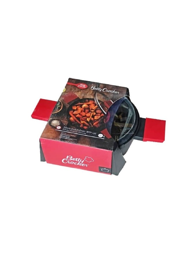 Betty Crocker - Durable Non-Stick Dutch Oven with Glass Lid Black and Red 20 cm BC2070 - Image 1