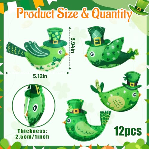 FULAIERGD 12 Pcs St Patricks Day Tree Decoration4 Style Birds Felt Saint Patricks Day Tree Hanging Ornament Decoration Green Fabric Shamrock Ornaments for Tree Baubles Table Shelf Festival Home Party Decor - Image 3