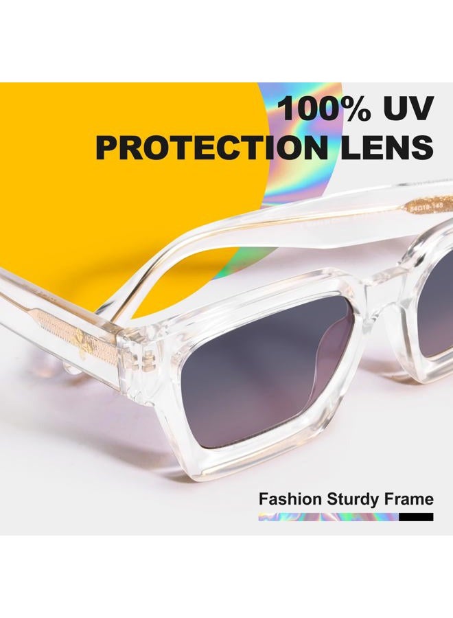 VISOONE Fashion 100% UV400 Protection Rectangle TR90 Y2K Sunglasses Accessories for Women Men RIVER, Clear/Grey Pink, 54MM - Image 3