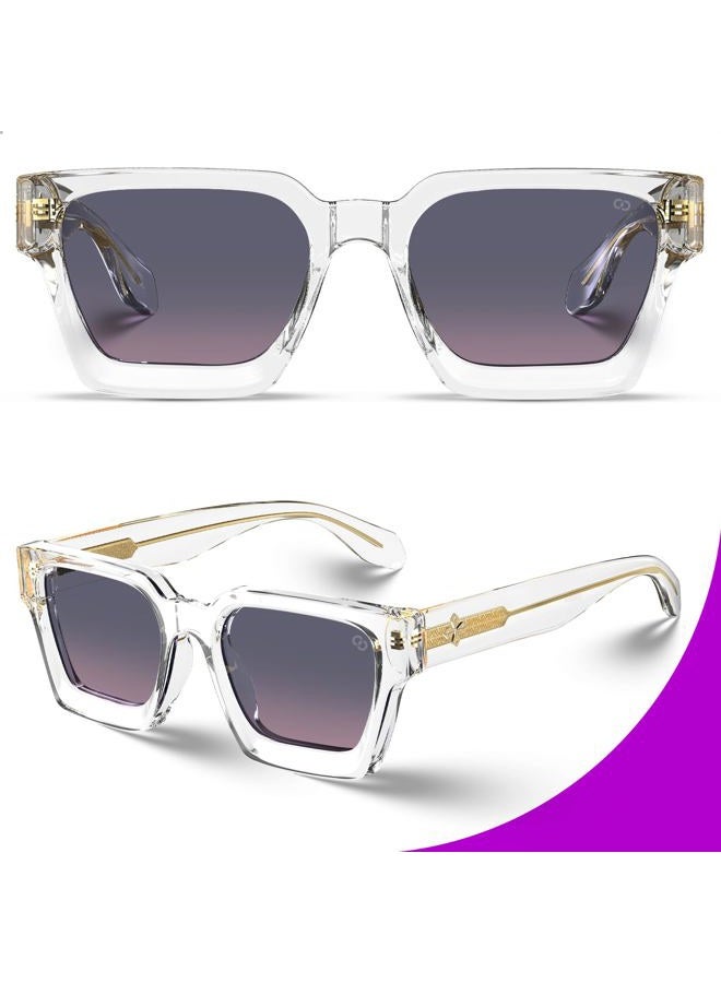 VISOONE Fashion 100% UV400 Protection Rectangle TR90 Y2K Sunglasses Accessories for Women Men RIVER, Clear/Grey Pink, 54MM - Image 5
