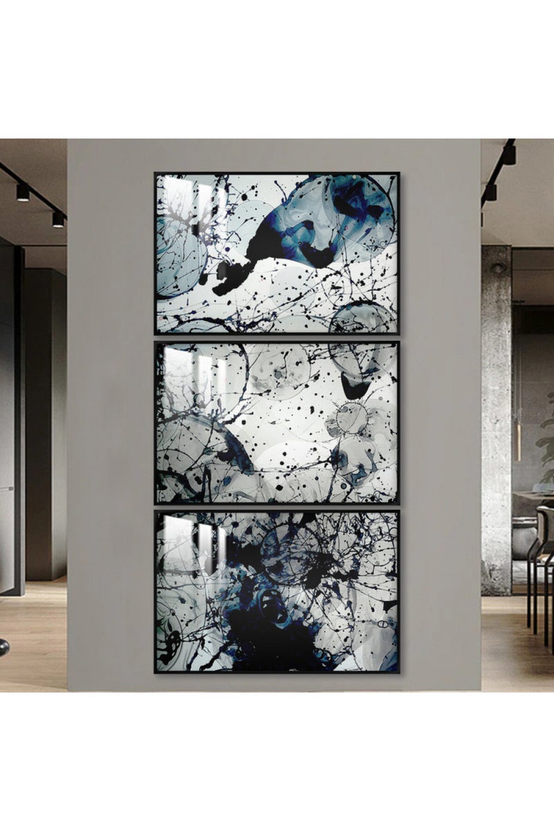 Marktna Three wooden wall painting with a frame and a clear acrylic layer - Image 1
