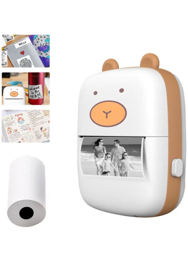 طابعة حرارية صغيرة محمولة مع لفة ورق واحدة باللون الأبيض/البني - Image 1