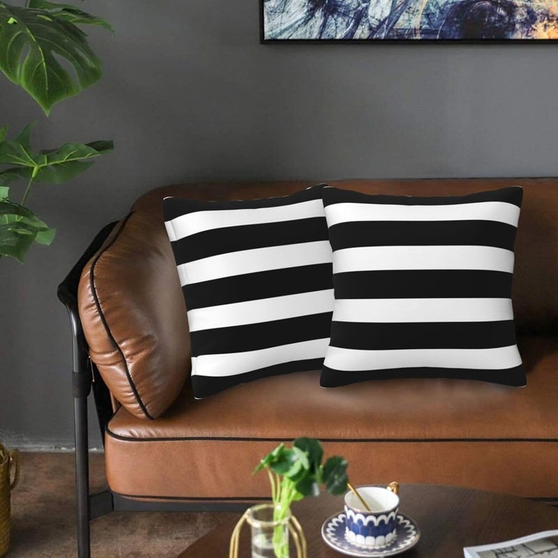 Poream Dense material Stripe Black and White Farmhouse Throw Pillow Covers 18x18 Inch Sunmmer Pillow Case Soft Outdoor Pillowcase Cushion Covers Set of 2 for Sofa Bed Bedroom Car Chair Living Room Home Decorative Global simple assemble options - Image 4