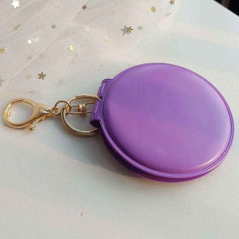 Generic Korean Style Candy Color Makeup Mirror Leather Small Round Mirror Portable Folding Makeup Mirror Keychain Double-sided Mirror Hair Ball Pendant Dark purple