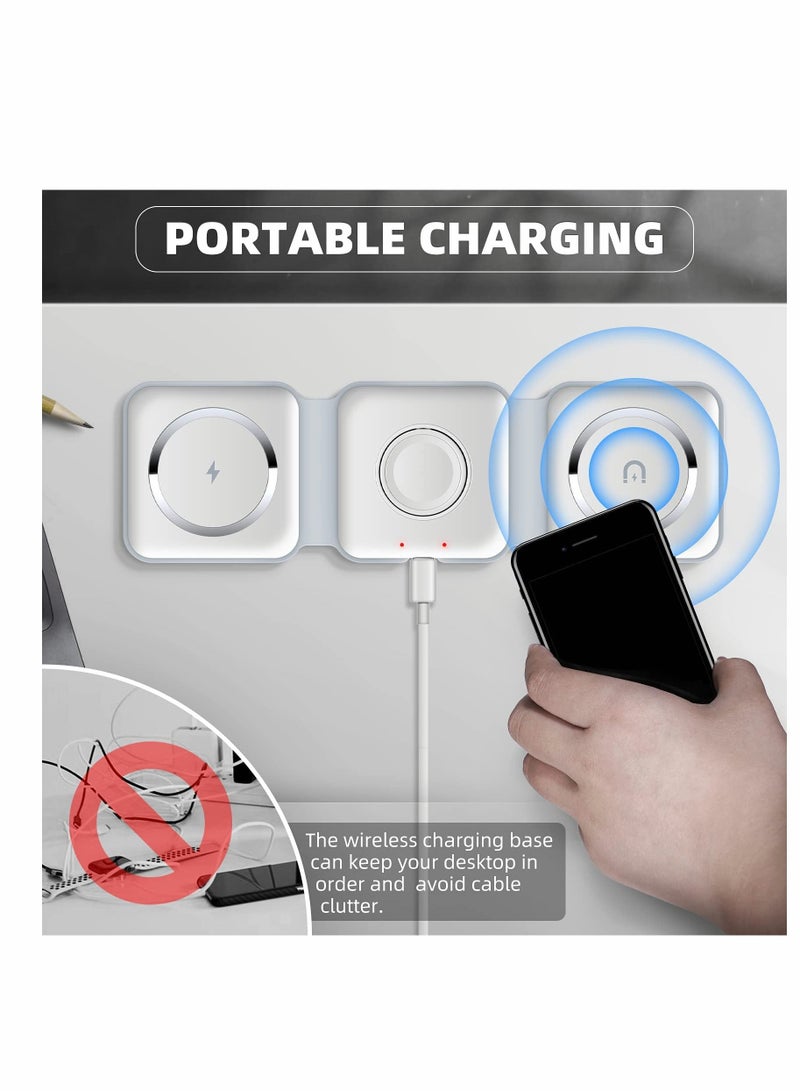 Wireless Charging, 3 in 1 Wireless Charger,Wireless Magnetic Fast Charging Foldable Dock station Charger for iPhone 13/12/11/8/Pro/Max,for iWatch,forAirPods 3/2/Pro and for Samsung