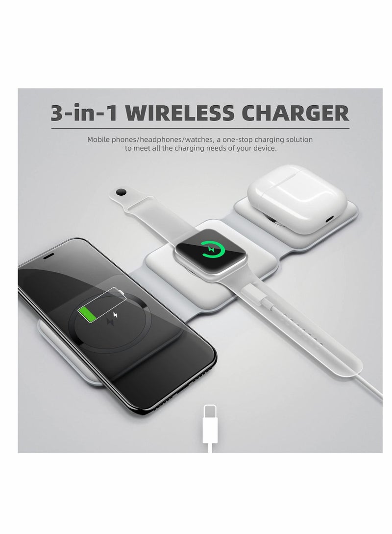 Wireless Charging, 3 in 1 Wireless Charger,Wireless Magnetic Fast Charging Foldable Dock station Charger for iPhone 13/12/11/8/Pro/Max,for iWatch,forAirPods 3/2/Pro and for Samsung