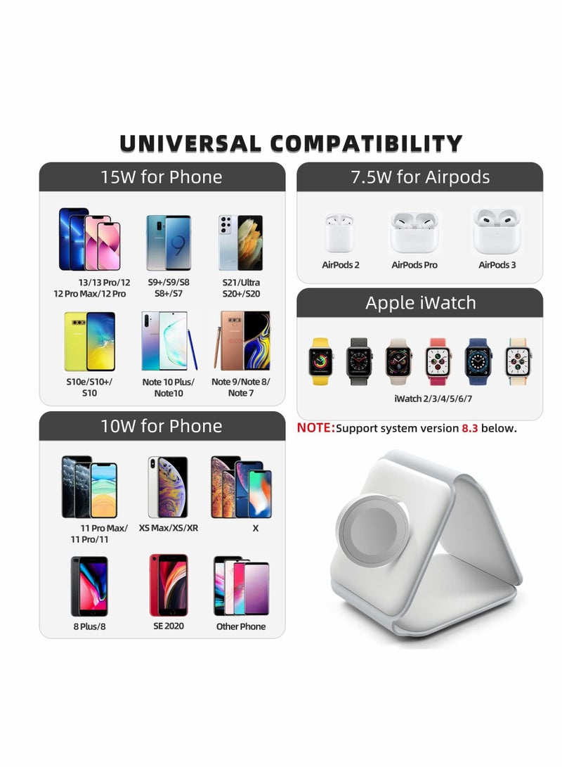 Wireless Charging, 3 in 1 Wireless Charger,Wireless Magnetic Fast Charging Foldable Dock station Charger for iPhone 13/12/11/8/Pro/Max,for iWatch,forAirPods 3/2/Pro and for Samsung