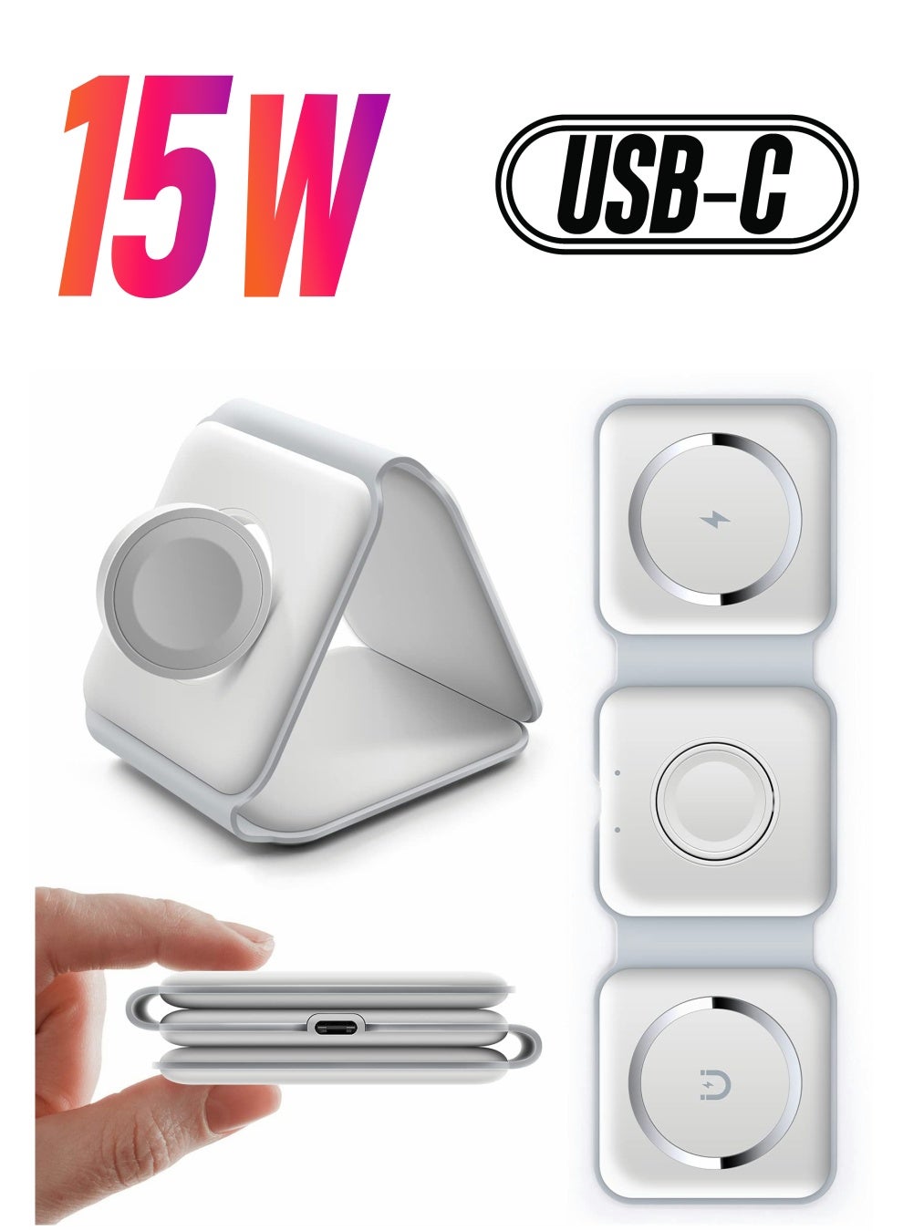 Wireless Charging, 3 in 1 Wireless Charger,Wireless Magnetic Fast Charging Foldable Dock station Charger for iPhone 13/12/11/8/Pro/Max,for iWatch,forAirPods 3/2/Pro and for Samsung