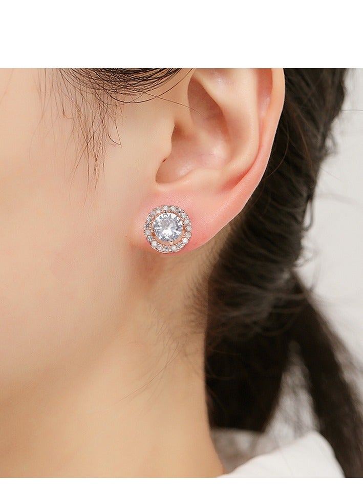 الأقراط الأنيقة والمزينة بشكل رائع بزيركون AAA المطعّم بشكل دقيق للنساء، متعددة الاستخدامات والشخصية، أقراط بروش دائرية كلاسيكية هندسية. - Image 4