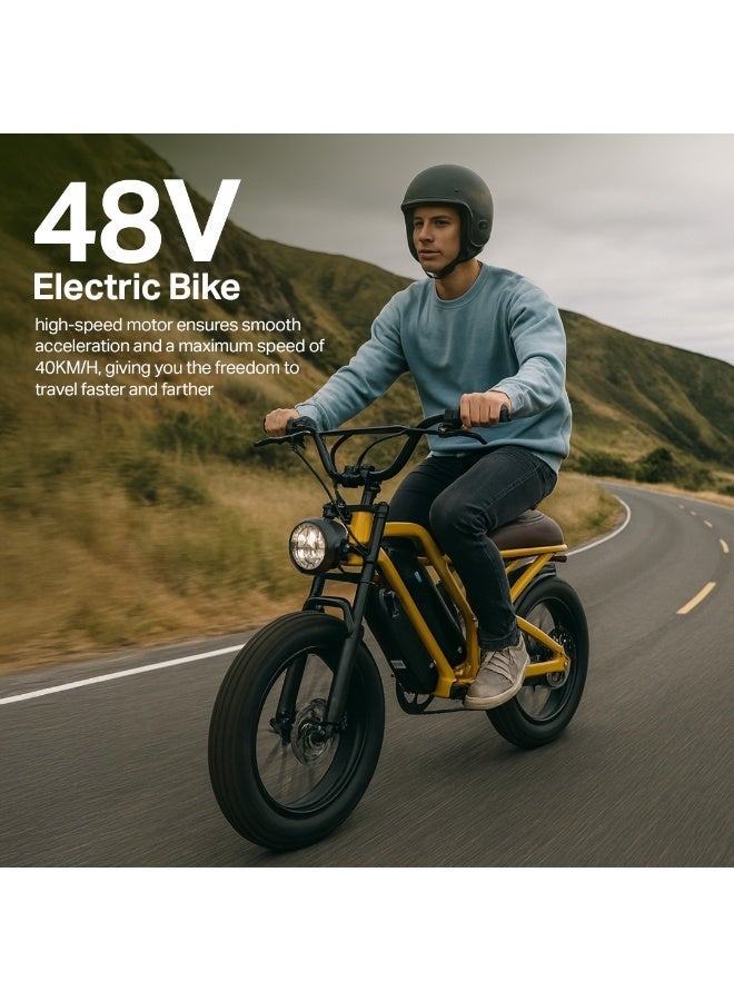 mankeel Electric Bike 48V 500W, Battery Cycle & Electric Motorcycle Style, Solid Tires, 12Ah Battery, 40KM Range, 40KM/H Speed, Front & Rear Disc Brakes, Ride-Ons & E-Bikes for Adults, Yellow - Image 5