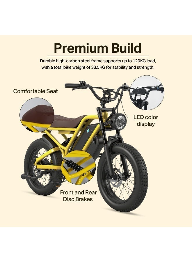 mankeel Electric Bike 48V 500W, Battery Cycle & Electric Motorcycle Style, Solid Tires, 12Ah Battery, 40KM Range, 40KM/H Speed, Front & Rear Disc Brakes, Ride-Ons & E-Bikes for Adults, Yellow - Image 4