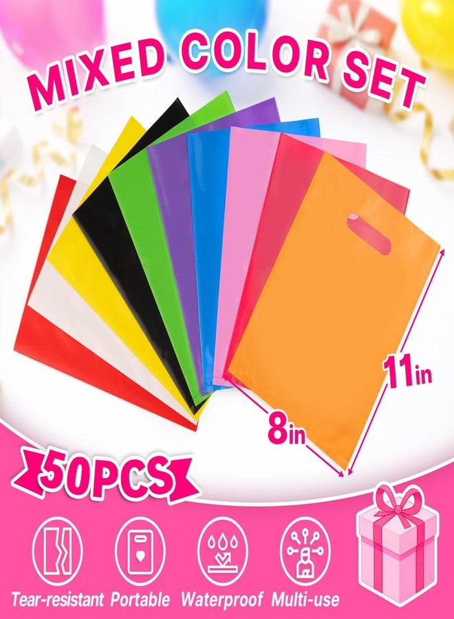 ANZNKU 50 PCS Multicolor Party Favor Bags 8"x11", Goodie Bag for Candy Jewelry Thank You Treat Craft Easter Eggs, Plastic Gift Bags with Handles for Birthday, Wedding, School Events & Small Business - Image 2