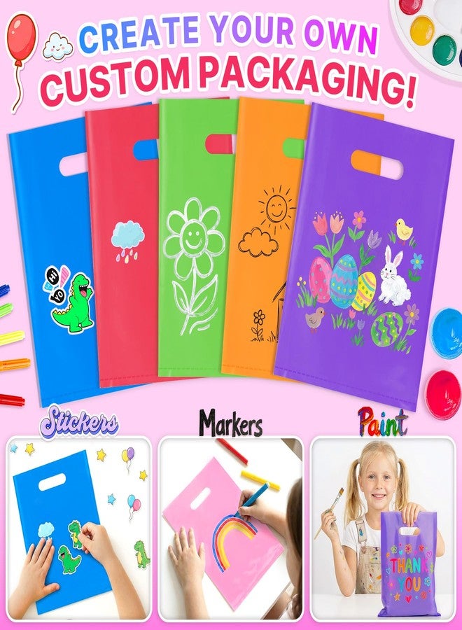 ANZNKU 50 PCS Multicolor Party Favor Bags 8"x11", Goodie Bag for Candy Jewelry Thank You Treat Craft Easter Eggs, Plastic Gift Bags with Handles for Birthday, Wedding, School Events & Small Business - Image 4