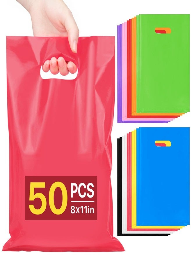 ANZNKU 50 PCS Multicolor Party Favor Bags 8"x11", Goodie Bag for Candy Jewelry Thank You Treat Craft Easter Eggs, Plastic Gift Bags with Handles for Birthday, Wedding, School Events & Small Business - Image 1