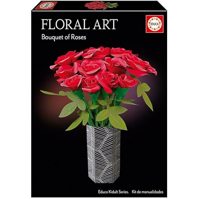 EDUCA - ROSE BOUQUET FLOWER ART | CRAFT KIT FOR MAKING TWELVE RED PAPER ROSES WITHOUT GLUE OR SCISSORS. RECOMMENDED FROM 6 YEARS (20139) - Image 1