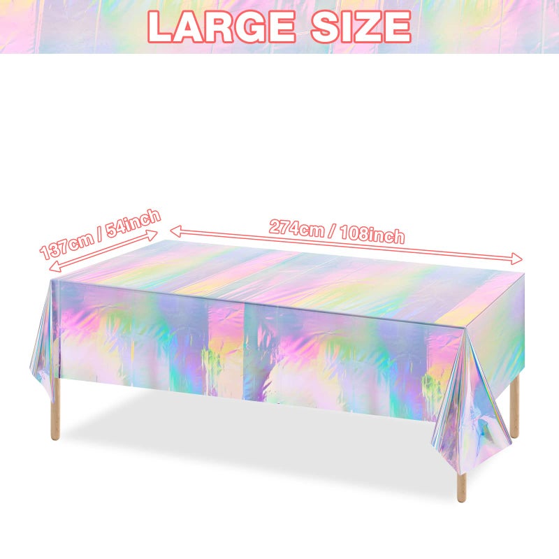 FunnyPars 4 Pack Iridescent Plastic Tablecloths, Shiny Disposable Laser Rectangle Table Covers, Holographic Foil Tablecloth Iridescent Birthday Party Supplies Decorations - Image 2