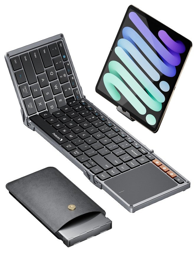 ProtoArc Foldable Keyboard with Touchpad, XK01 TP Folding Portable Keyboard, Full Size Keys, Large Trackpad Bluetooth Travel Keyboards for iPad Laptop PC Tablets - Black Gray - Image 1