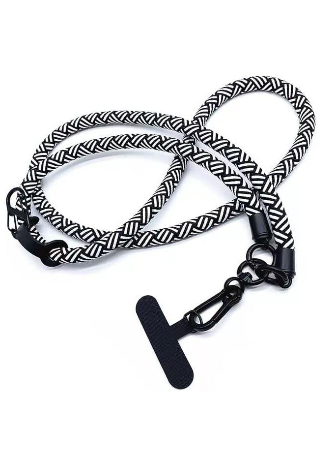 120CM Cell Phone Lanyard Adjustable Crossbody Cell Phone Strap With Additional Hook For Airpods Cover Keychain Wallet- Black/White 10MM Thick - Image 1