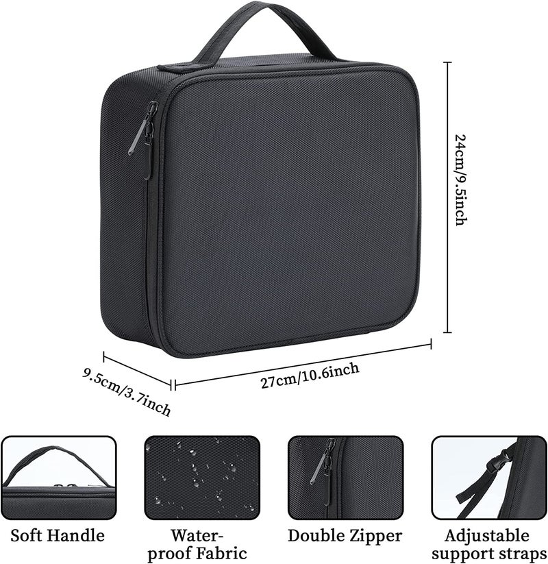 COSLUXE Nylon Travel Makeup Bag Makeup Cosmetic Bag CaseVanity Bag Organizer Portable Artist Storage Bag With Adjustable Dividers For Cosmetics Makeup Brushes Jewelry Digital Accessories  Black - Image 5